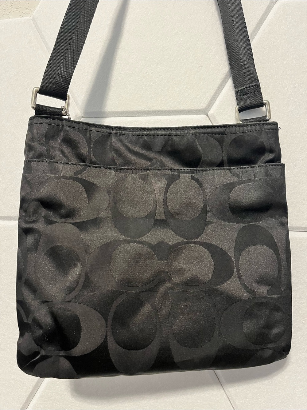 Coach Black Nylon Messenger Crossbody with Signature Print - Picture 5 of 10